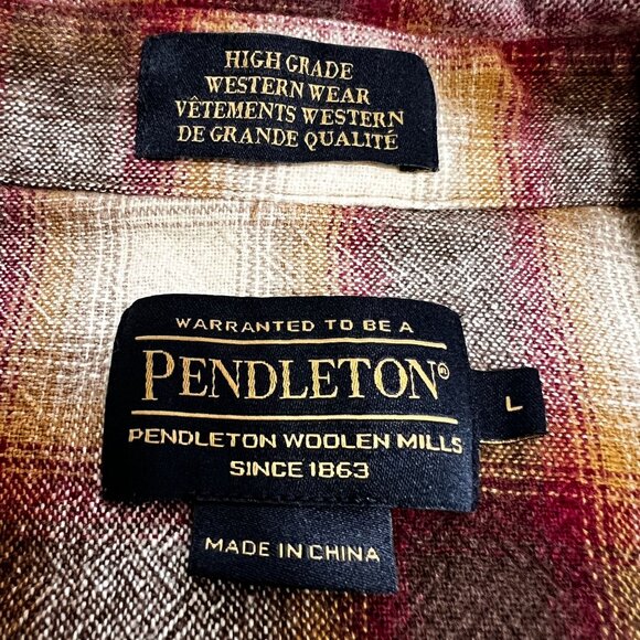 Pendleton Thomas Kay Plaid Western Large Long Sleeve Pearl Snap HEAVY Cotton - Picture 5 of 13